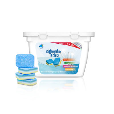 De tabletten voor afwasmachine zijn vol en solide van de bovenste tablet.